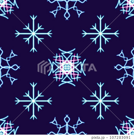 seamless pattern snowflake glowing desktop icon, neon sticker, neon figure, glowing figure, neon geometrical figures  107283091