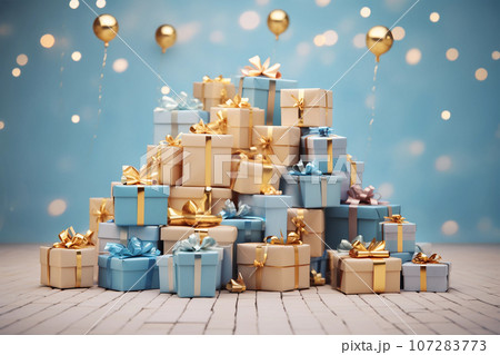 Big pile, stack or heap of different various gift boxes, presents, surprise 107283773