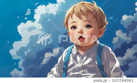 男の赤ちゃんと青い空 - AI生成画像 107284061