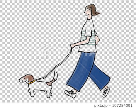 犬の散歩をする女性 107284091