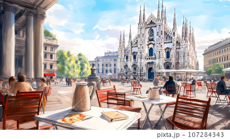 Illustration of beautiful view of Milano, Italy Illustration of beautiful view of Milano, Italy 107284343
