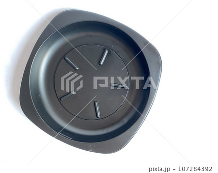 Black Plastic food container on white background Black Plastic food container on white background 107284392