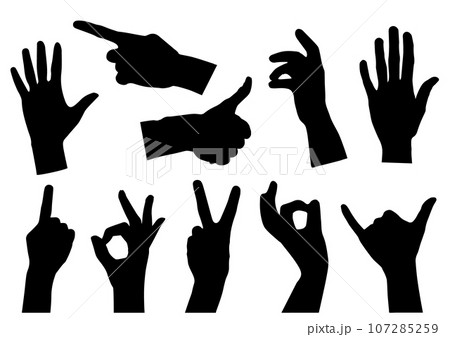 指差しやいいねなどのハンドサインのシルエット 指差しやいいねなどのハンドサインのシルエット 107285259