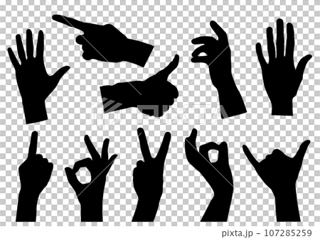 指差しやいいねなどのハンドサインのシルエット 指差しやいいねなどのハンドサインのシルエット 107285259