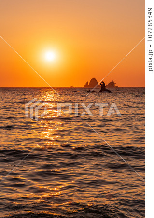 （静岡県）西伊豆・大田子海岸の夕陽　メガネッチョ 107285349