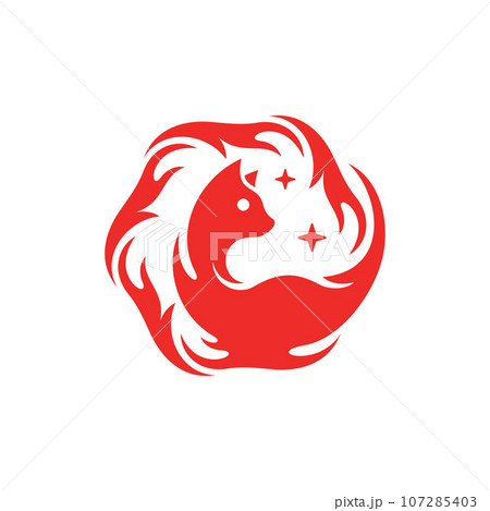 Animal cat funny fire circle creative logo 107285403
