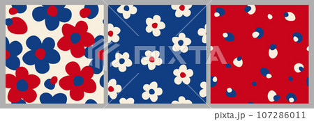 Set of hand drawn flowers, seamless patterns with floral for fabric, textiles, clothing, wrapping paper, cover, banner, interior decor, abstract backgrounds. Set of hand drawn flowers, seamless patterns with floral for fabric, textiles, clothing, wrapping paper, cover, banner, interior decor, abstract backgrounds. 107286011