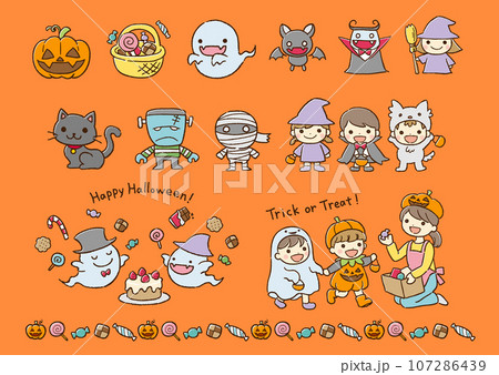 ハロウィンイラストのセット(カラー) ハロウィンイラストのセット(カラー) 107286439