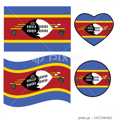 Eswatini flag icon. Waving flag of Eswatini. Heart Eswatini flag. Round Eswatini flag. flat style. 107286462