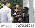 Happiness business team Colleagues talking talking and discuss in cafe during break in restaurant. 107286512