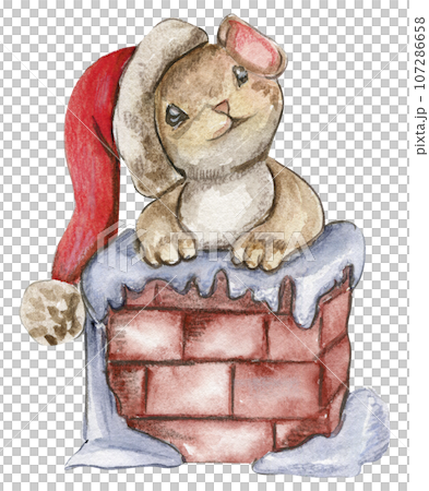 Watercolor Christmas mice in cartoon style. Watercolor Christmas hand drawn illustration for cards, backgrounds, scrapbooking and your design. Perfect for wedding invitation. 107286658