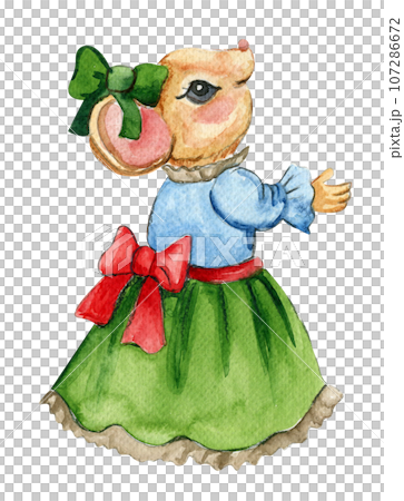 Watercolor Christmas mice in cartoon style. Watercolor Christmas hand drawn illustration for cards, backgrounds, scrapbooking and your design. Perfect for wedding invitation. 107286672