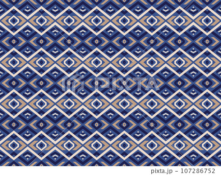 Ethnic abstract ikat art. Seamless pattern in tribal, folk embroidery, and Mexican style. Aztec geometric art ornament print. Design for carpet, wallpaper, clothing, wrapping, fabric, cover, textile. 107286752