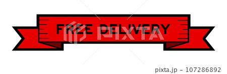 Ribbon label banner with word free delivery in red color on white background Ribbon label banner with word free delivery in red color on white background 107286892