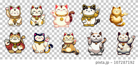 招き猫　イラストA-10種 107287192