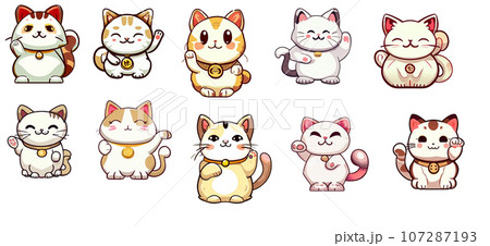 招き猫　イラストB-10種 107287193