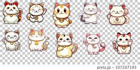 招き猫　イラストB-10種 107287193