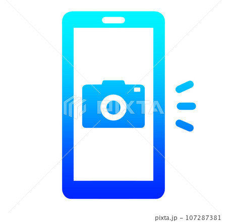 青いグラデーションのスマホとカメラアイコン 107287381
