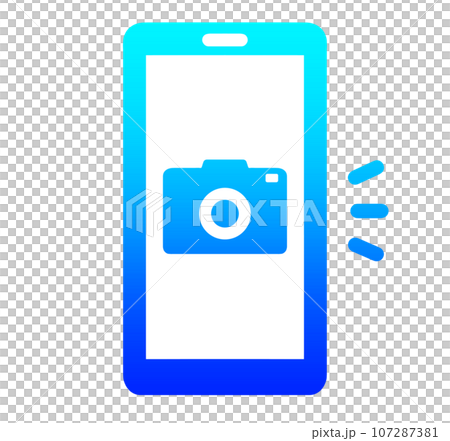 青いグラデーションのスマホとカメラアイコン 107287381