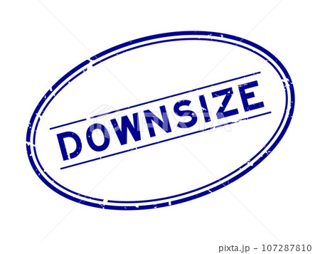 Grunge blue downsize word oval rubber seal stamp on white background 107287810
