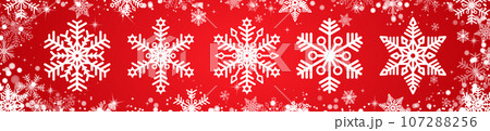A set of white snowflakes with a red background. A set of white snowflakes with a red background. 107288256