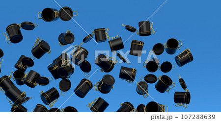 Many of flying glass jars for coffee beans isolated on blue background. Many of flying glass jars for coffee beans isolated on blue background. 107288639