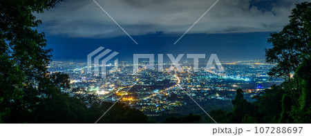 City night from the view point on top of mountain , Chiang mai ,Thailand 107288697