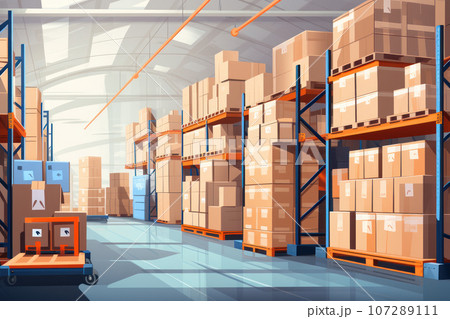 Retail warehouse with shelves 107289111