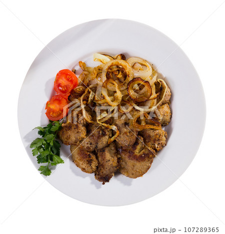 Top view of fried rabbit liver 107289365