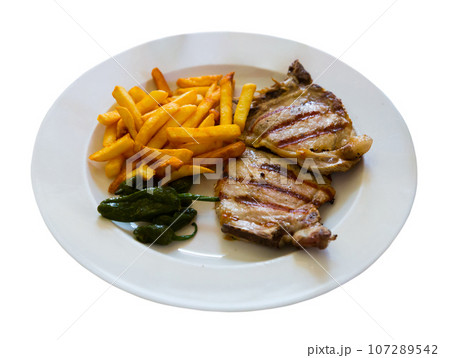 Grilled cutlet with French fries Grilled cutlet with French fries 107289542