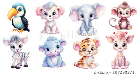 児童画 子供と動物のイラスト 森の動物。子どもの絵」のイラスト素材 122068414 | Shutterstock
