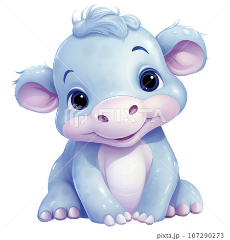 かわいいカバの子供の水彩イラスト かわいいカバの子供の水彩イラスト 107290273