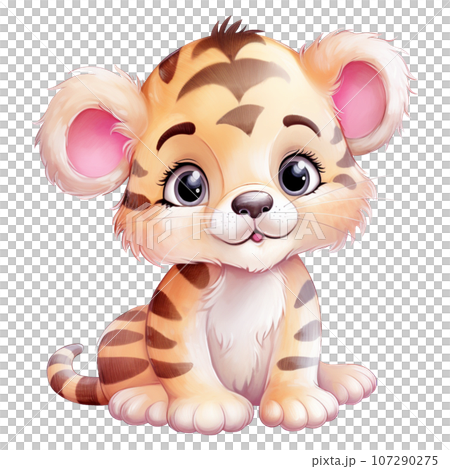 Cute tiger kids watercolor illustration 107290275