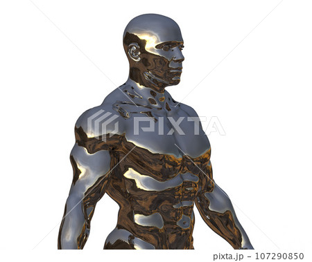 3D render. Golden torso of a naked athletic man on a white background. 3D render. Golden torso of a naked athletic man on a white background. 107290850