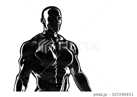 3D render. Black torso of a naked athletic man...のイラスト素材 [107290851