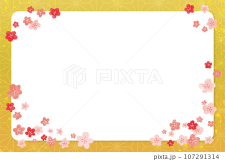 梅が散りばめられた金箔の和柄フレーム 梅が散りばめられた金箔の和柄フレーム 107291314