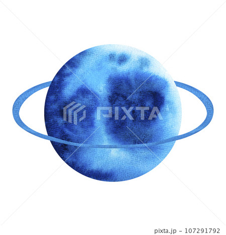 Uranus. Planets of our solar system isolated on transparent background. Watercolor Illustration on background of outer space with stars Uranus. Planets of our solar system isolated on transparent background. Watercolor Illustration on background of outer space with stars 107291792