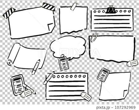 メモやノート 付箋風 フレームイラストセット 線画 メモやノート 付箋風 フレームイラストセット 線画 107292969