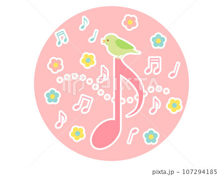 音符の上にのってる小鳥の音楽をイメージしたイラスト　ワッペンバージョン 107294185