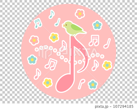 音符の上にのってる小鳥の音楽をイメージしたイラスト　ワッペンバージョン 107294185