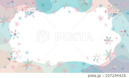 クリスマスに使えるピンクと水色の雪の結晶のベクターフレーム画像 107294428