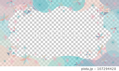 クリスマスに使えるピンクと水色の雪の結晶のベクターフレーム画像 107294428