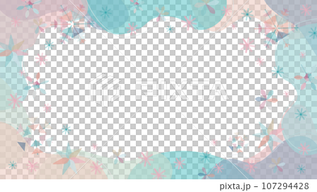 クリスマスに使えるピンクと水色の雪の結晶のベクターフレーム画像 107294428