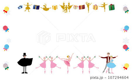 バレエ「くるみ割り人形」金平糖の精たちと会うクララのイメージ_イラストセット_シンプル_フレーム バレエ「くるみ割り人形」金平糖の精たちと会うクララのイメージ_イラストセット_シンプル_フレーム 107294604