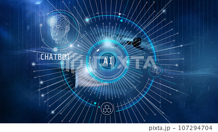 Abstract infographic, human head in digital computer interpretation of the robot. 107294704