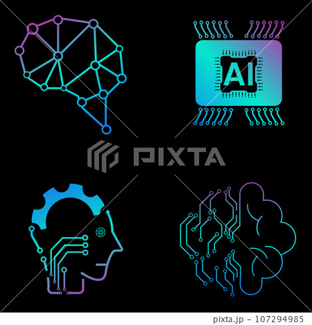 Set of Artificial intelligence line icons, AI for technology symbols concepts, and 8 cybernetic icons 107294985