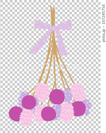 Swag of pink and purple flowers with ribbons 107295758