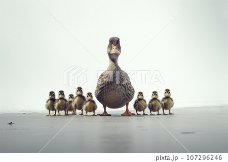 Family of ducks on isolate background 107296246