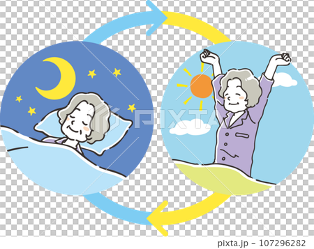 良好的睡眠，醒來後神清氣爽，環繞著老年人 107296282