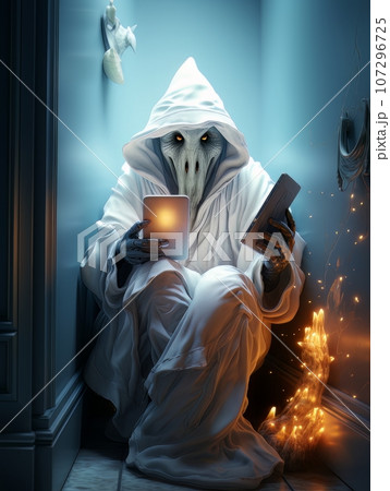 Creepy ghost monster sits and waits for a victim in the toilet. AI Creepy ghost monster sits and waits for a victim in the toilet. AI 107296725